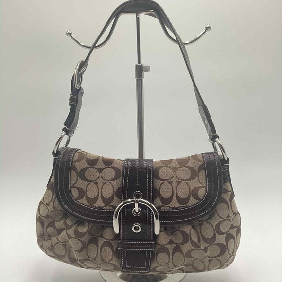 Coach Soho Signature Brown Jacquard & Leather Buckle Flap Shoulder Bag - Picture 1 of 14